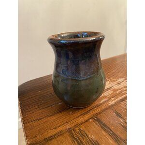 Handcrafted Clay Pottery Bud Vase With Earthy Green & Brown Glaze Finish 3.25" t